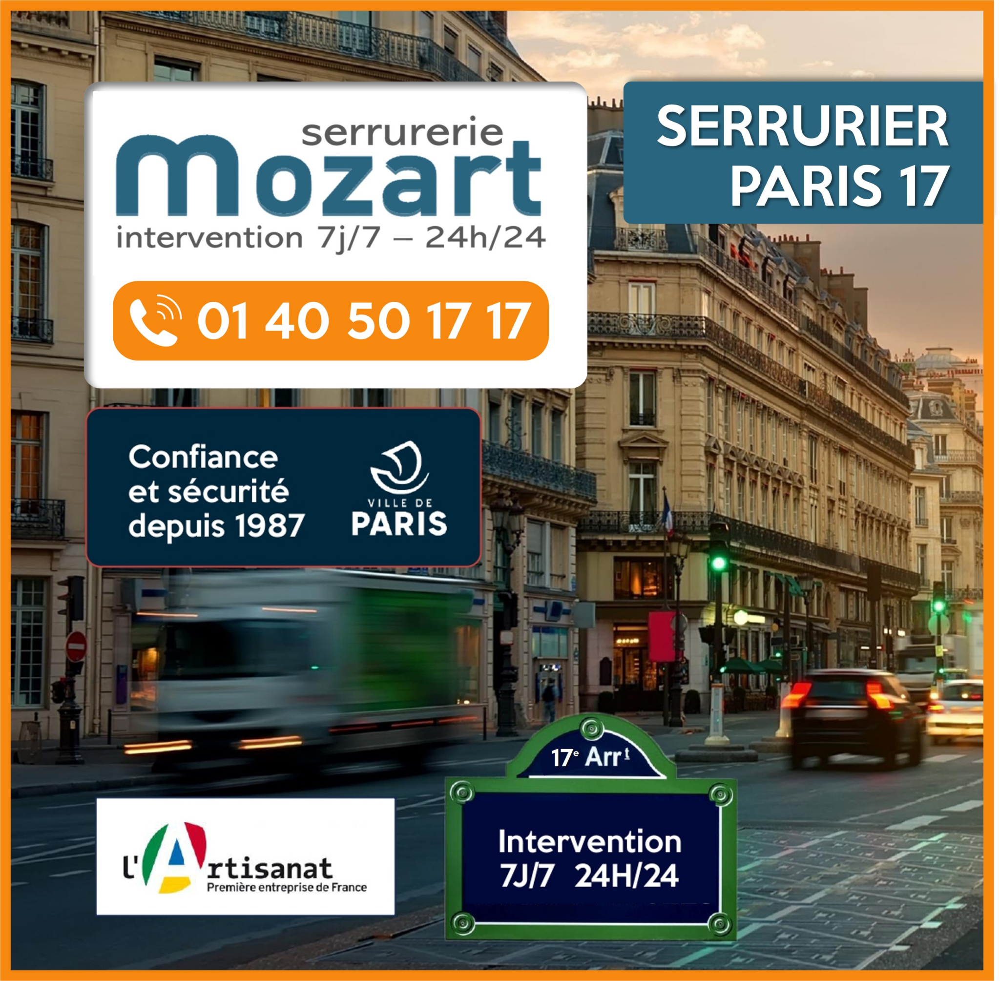 Serrurerie Mozart - Artisan Serrurier dans le 17e arrondissement - 01 40 50 17 17