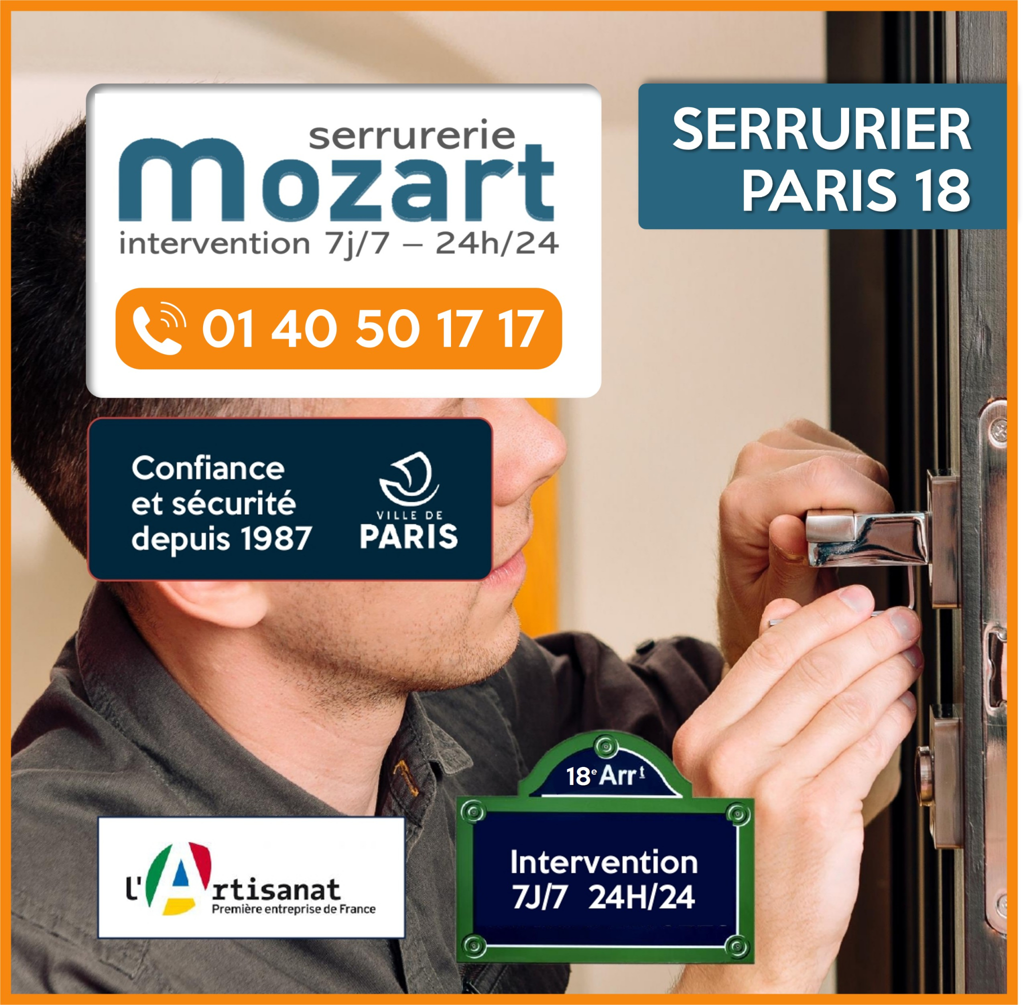 Serrurerie Mozart Paris 18 - 01 40 50 17 17