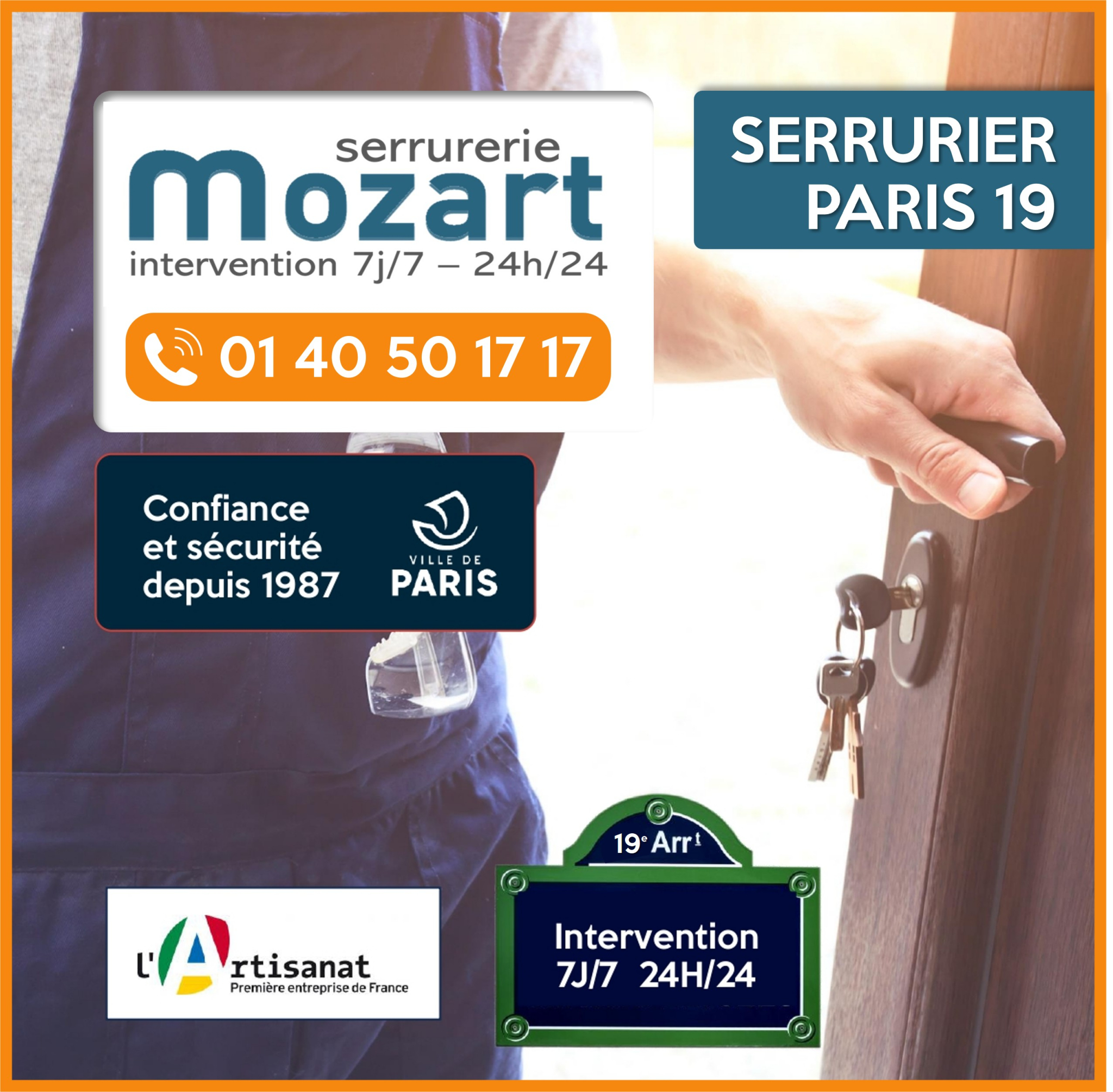 Serrurerie Mozart – Serrurier pour la sécurité renforcée – Paris 19 – 01 40 50 17 17