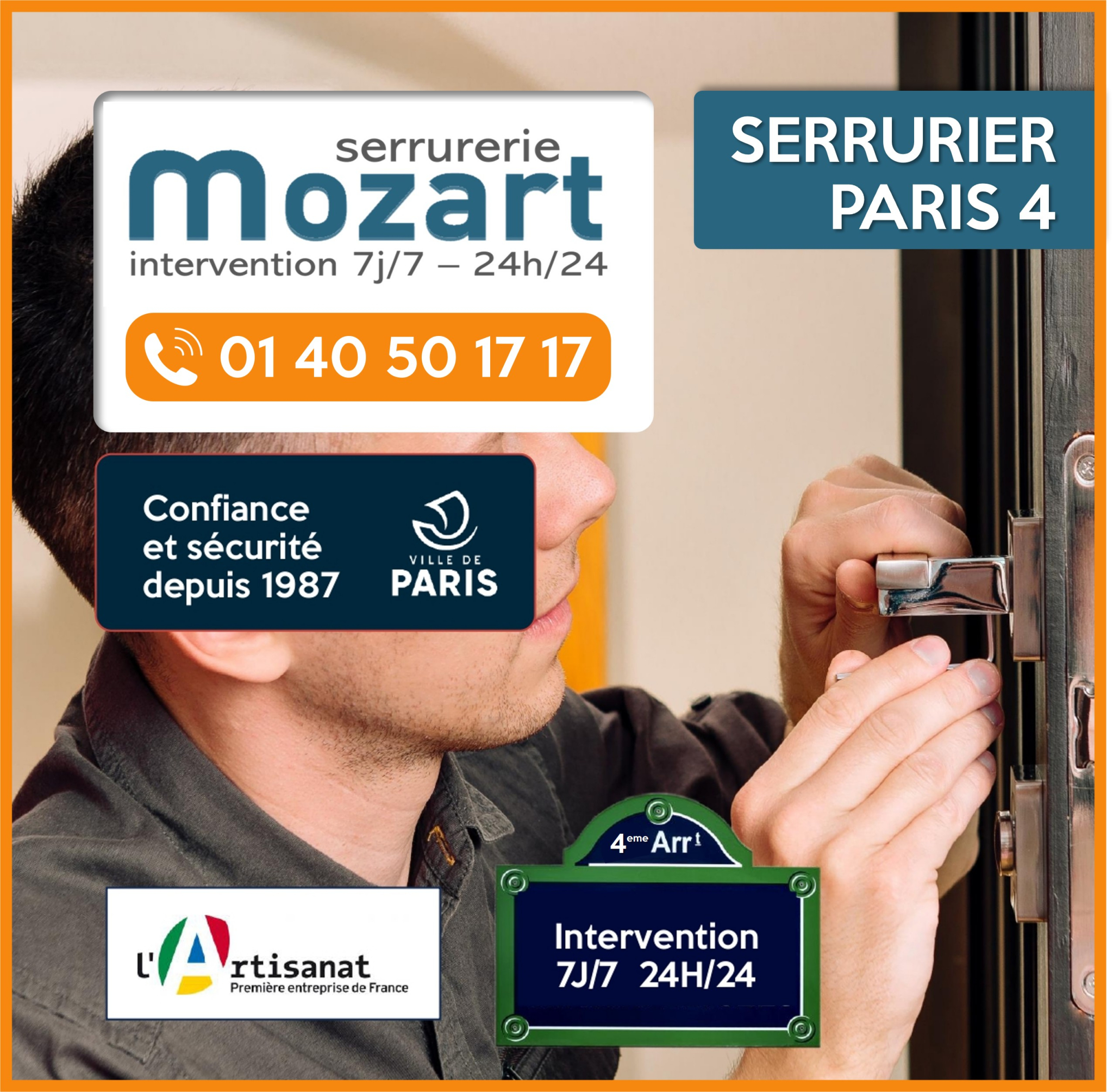 Serrurerie Mozart - Votre expert en serrurerie dans le 4e arrondissement - 01 40 50 17 17